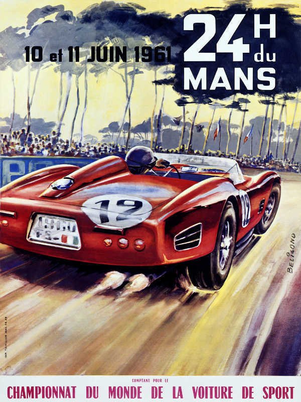 Vintage 1961 Le Mans Auto Racing Poster Print (1 of 1)