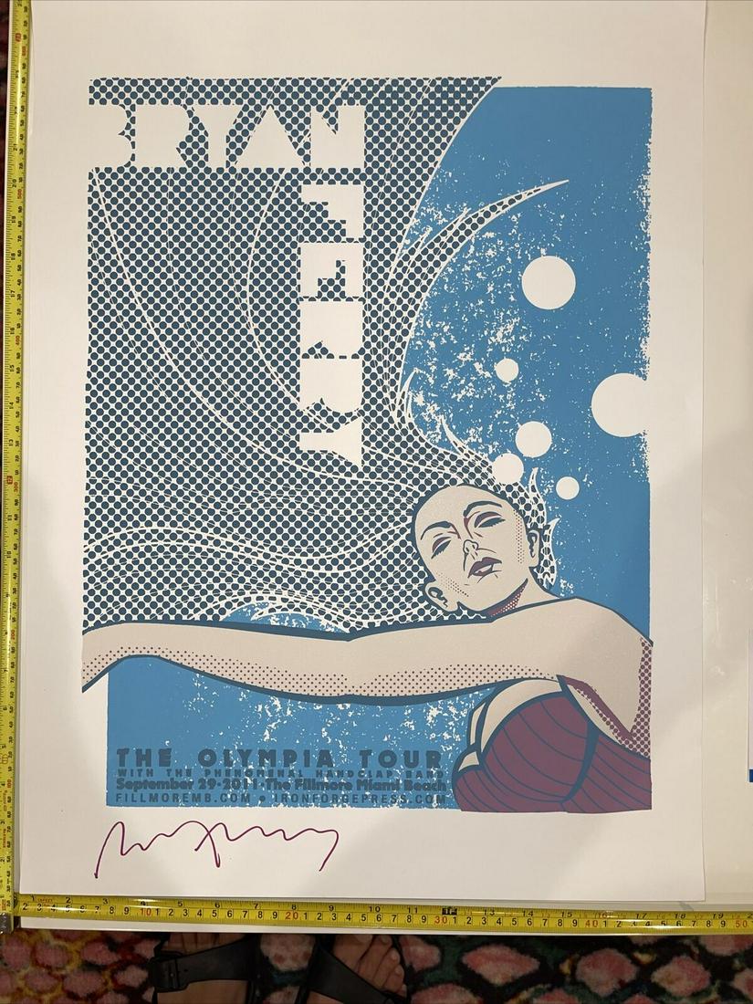Bryan Ferry Roxy Music rare autographed COA event poster Fillmore Miami Beach: Bryan Ferry Roxy Music rare autographed COA event poster Fillmore Miami Beach 18.5x25