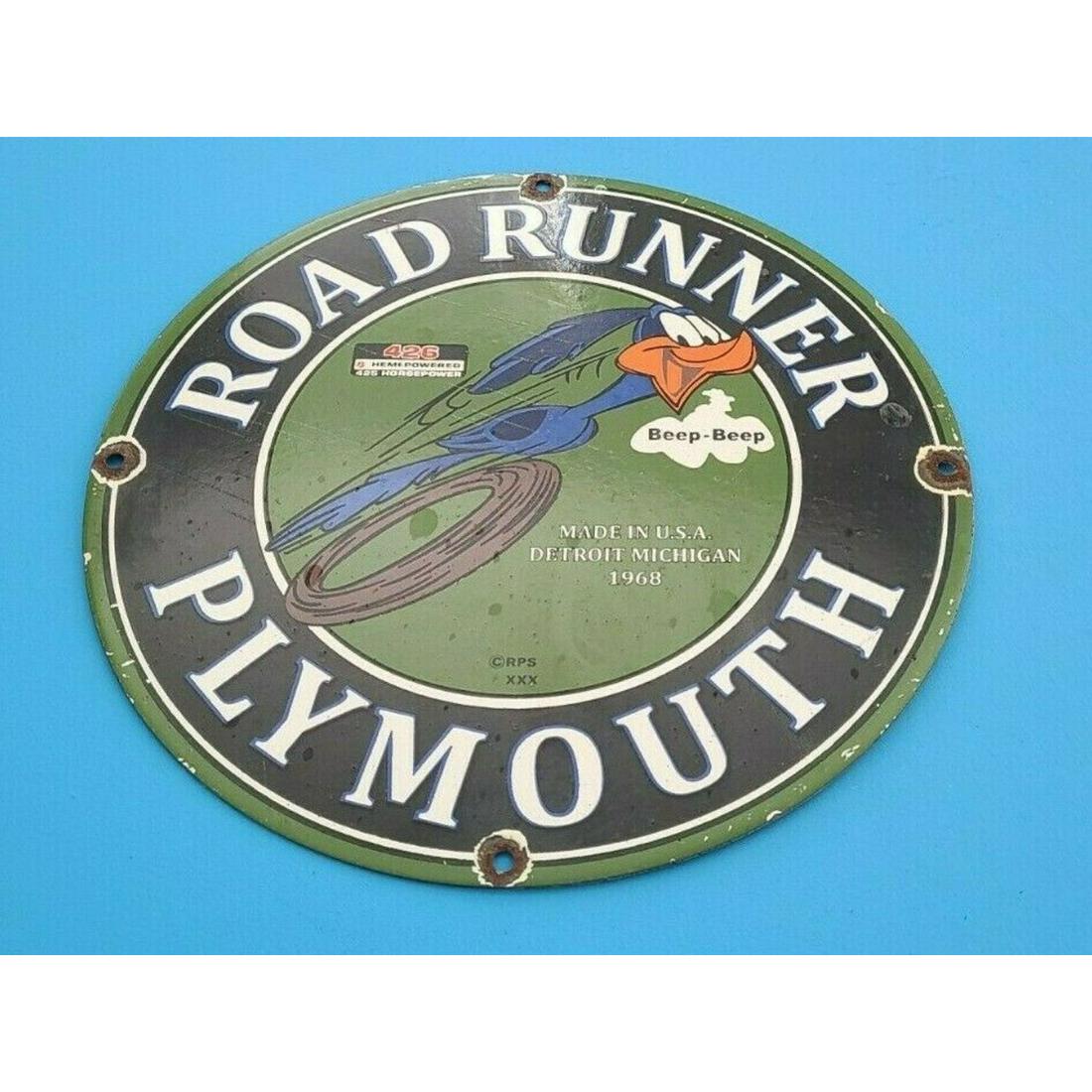 VINTAGE ROAD RUNNER MOPAR PORCELAIN GAS CHRYSLER PLYMOUTH SERVICE STATION SIGN (1 of 11)