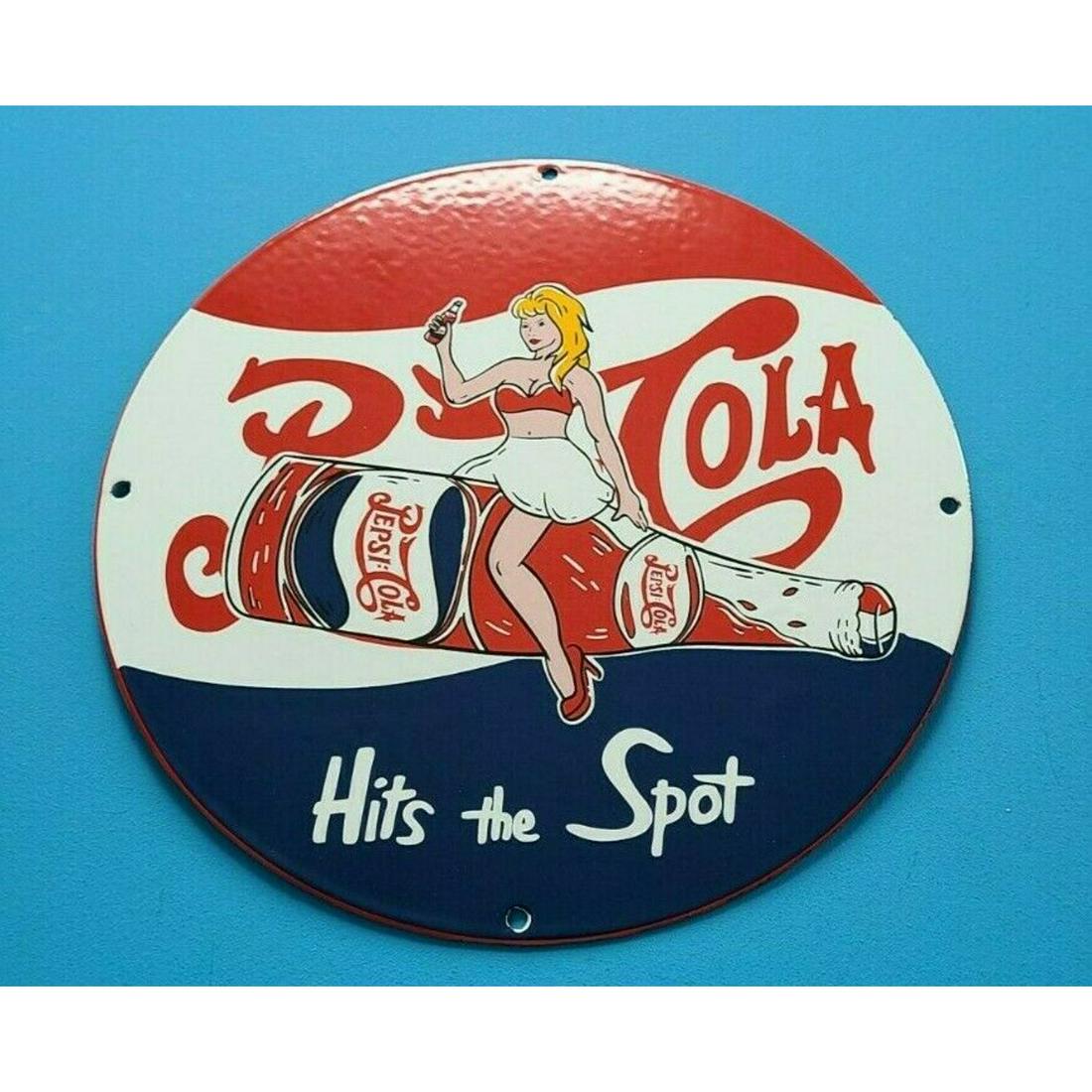 VINTAGE PEPSI COLA PORCELAIN GAS BEVERAGE SODA WORTH A NICKEL STORE PUMP SIGN (1 of 12)