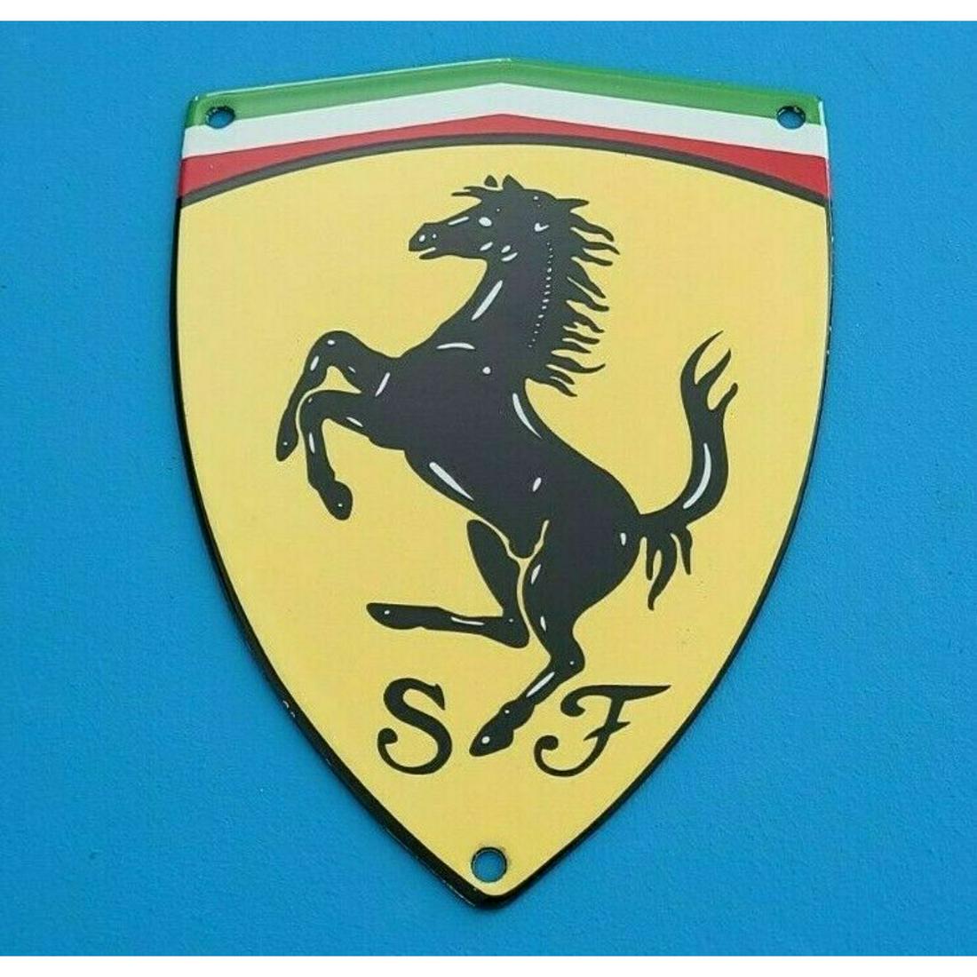 VINTAGE FERRARI PORCELAIN GAS AUTOMOBILE BADGE SHIELD SERVICE STATION DOOR SIGN (1 of 12)