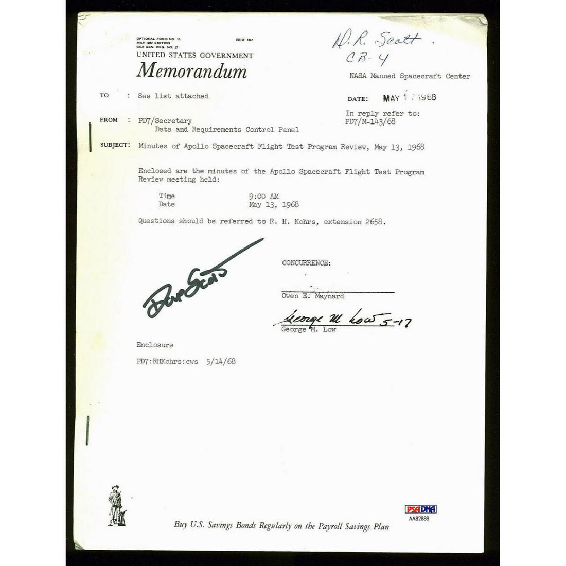 David Scott Authentic Signed Used 1968 Apollo Spacecraft Review PSA/DNA: David Scott Authentic Signed Used 1968 Apollo Spacecraft Review PSA/DNA