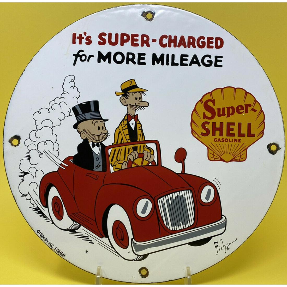 VINTAGE SUPER SHELL GASOLINE PORCELAIN SIGN GAS STATION PUMP PLATE MOTOR OIL 11.75 inches (1 of 1)