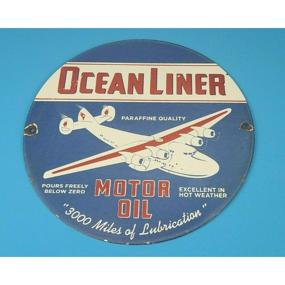 VINTAGE OCEAN LINER GASOLINE PORCELAIN AIRPLANE GAS MOTOR OIL SERVICE SIGN 12 inches (1 of 1)