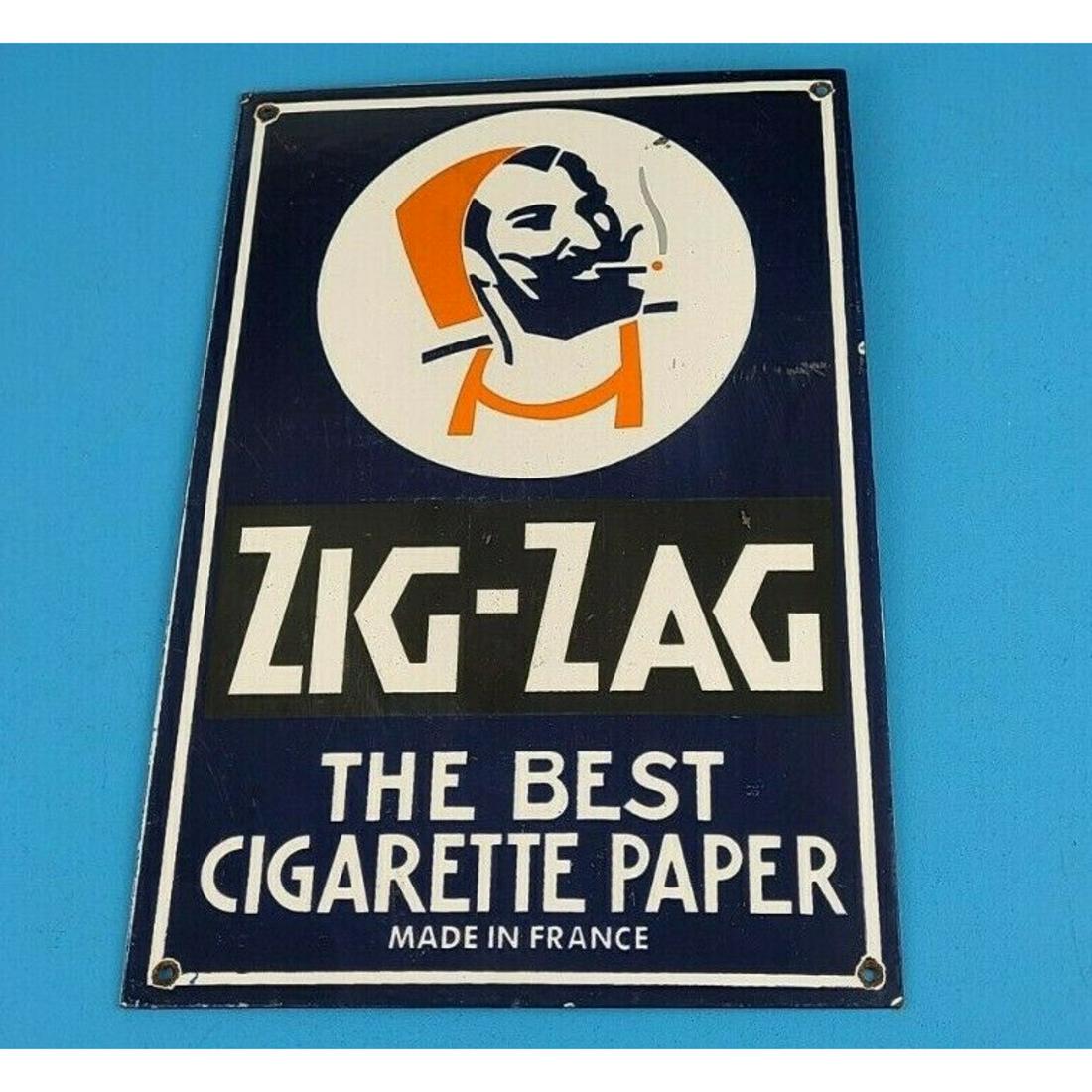 VINTAGE ZIG-ZAG CIGARETTE PAPER PORCELAIN GAS SERVICE STATION GENERAL STORE SIGN 12 x 8 (1 of 1)