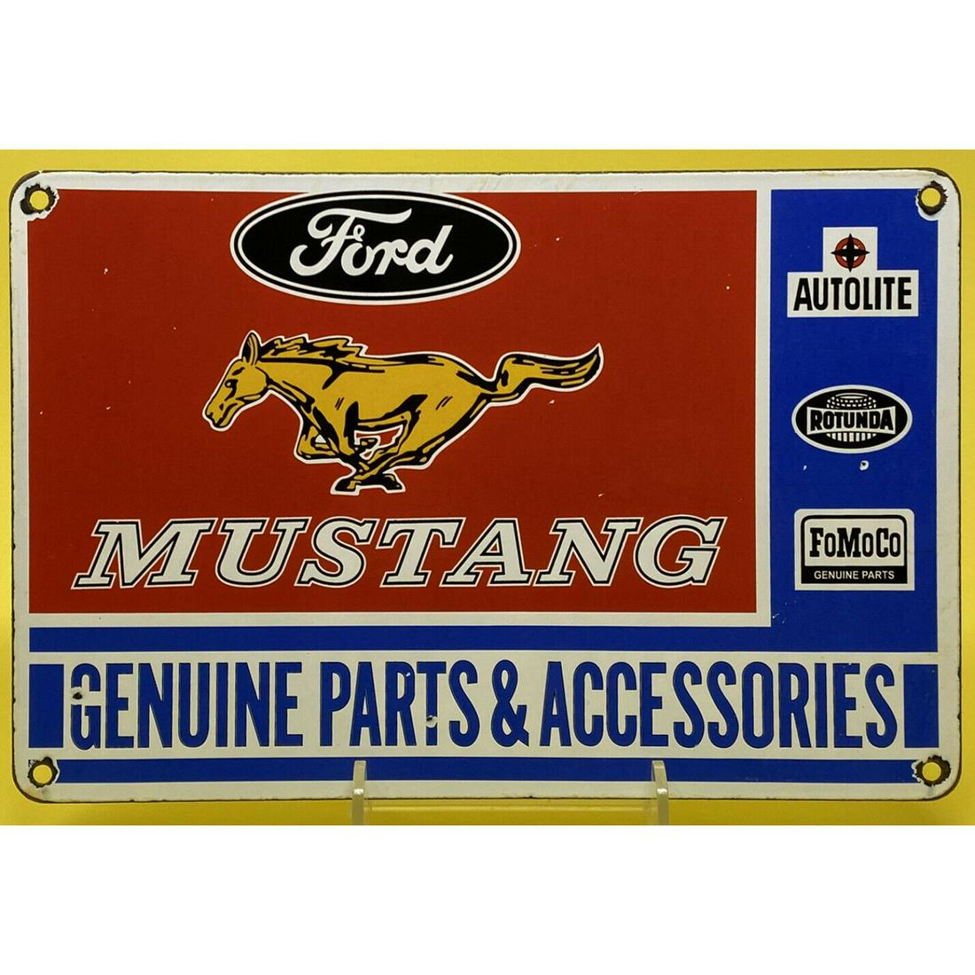 VINTAGE FORD MUSTANG PORCELAIN SIGN, DEALERSHIP, MOTOR OIL, GASOLINE, ROUTE 66 8 x 12 inches (1 of 2)