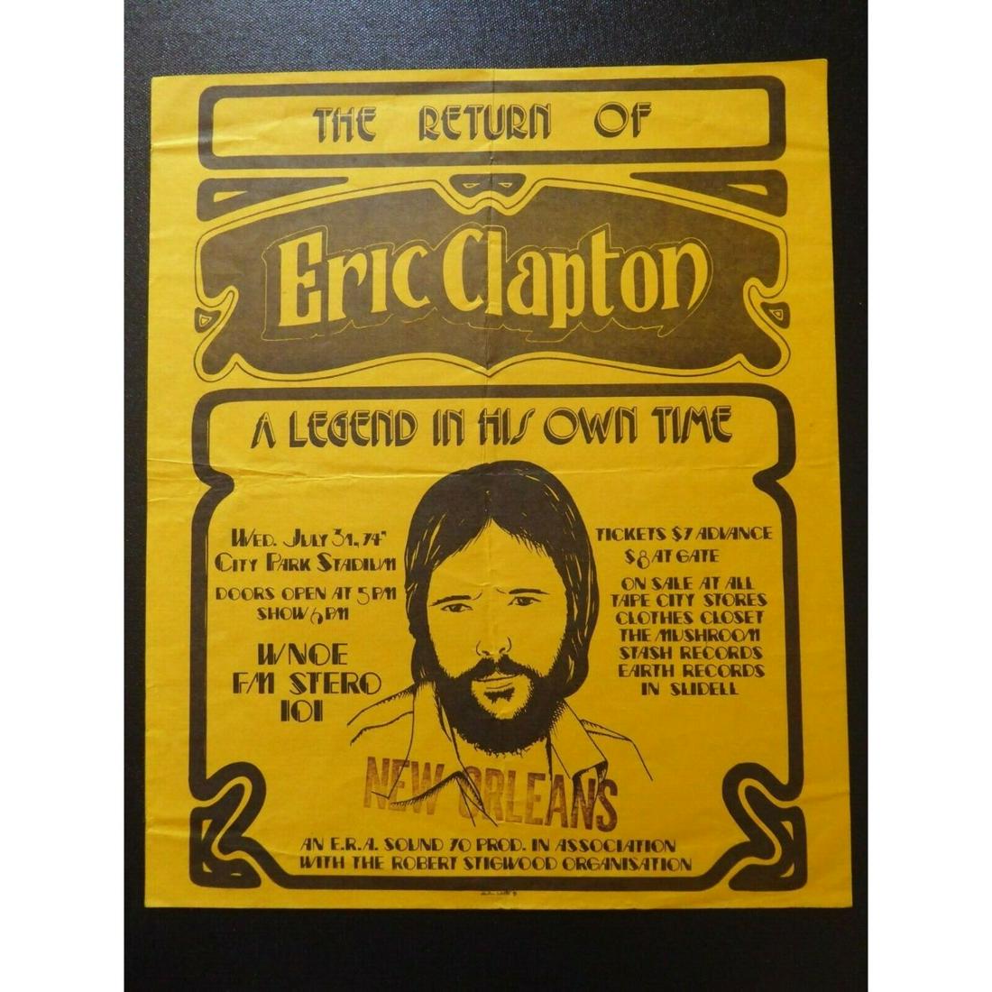 ERIC CLAPTON The Return of. 1974 USA Comeback Tour ORIGINAL Concert Flyer original 8.5" x 6" (1 of 1)