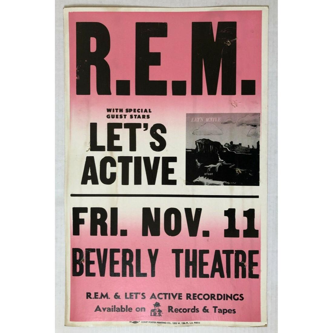 R.E.M. Beverly Theater LOS ANGELES 1983 Cardboard CONCERT POSTER Let's Active (1 of 1)