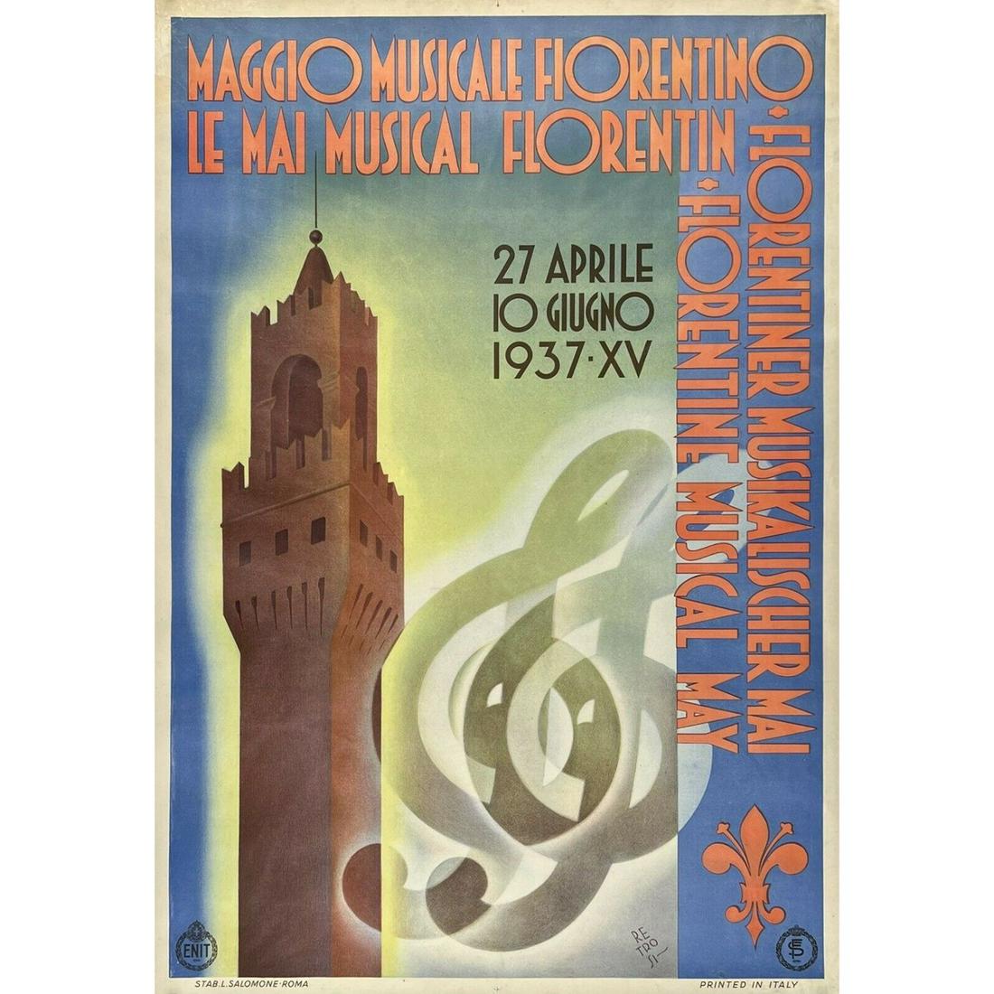 Original Vintage Poster MAGGIO MUSICALE FIORENTINO Florence Italy Travel LINEN 27 x 39.2 in. (1 of 1)