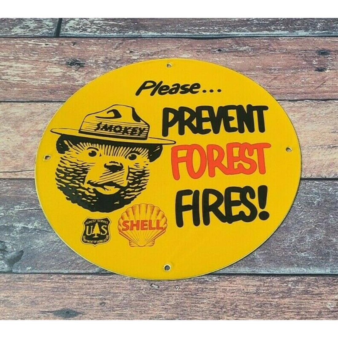 VINTAGE SHELL GASOLINE PORCELAIN SMOKEY FOREST NATIONAL PARK GAS SERVICE SIGN 11.75 inches (1 of 1)