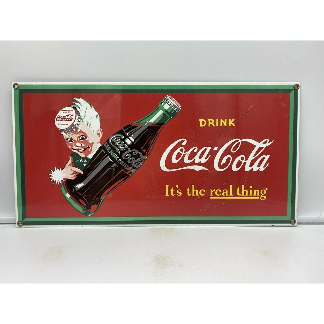 VINTAGE ''COCA-COLA'' GAS & OIL SODA PUMP PLATE 16.25 X 8.25 INCH PORCELAIN (1 of 1)