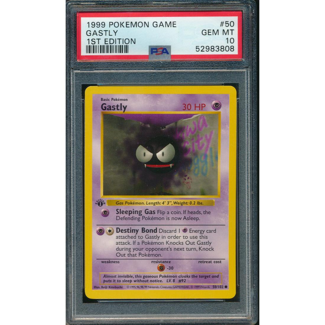 1999 Pokemon Game #50 Gastly 1st Edition Shadowless PSA 10: 1999 Pokemon Game #50 Gastly 1st Edition Shadowless PSA 10