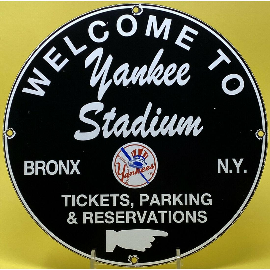 VINTAGE NEW YORK YANKEE'S PORCELAIN STADIUM SIGN GAS OIL PUMP PLATE BRONX NY ML 11.75' (1 of 1)
