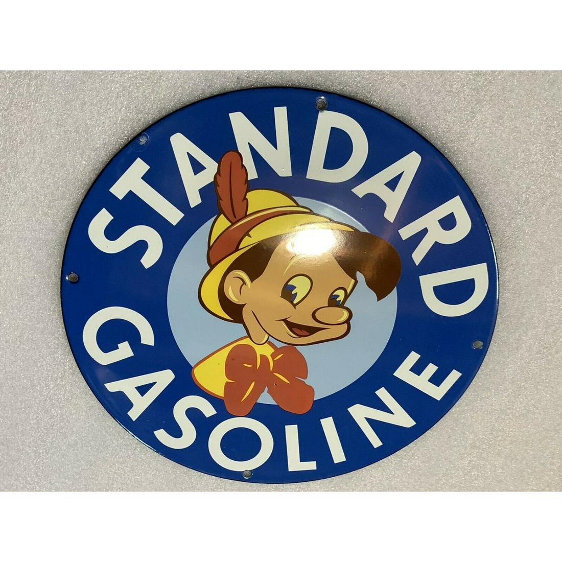 STANDARD GASOLINE PORCELAIN ENAMEL SIGN OIL GAS PUMP PLATE 11.75' (1 of 1)