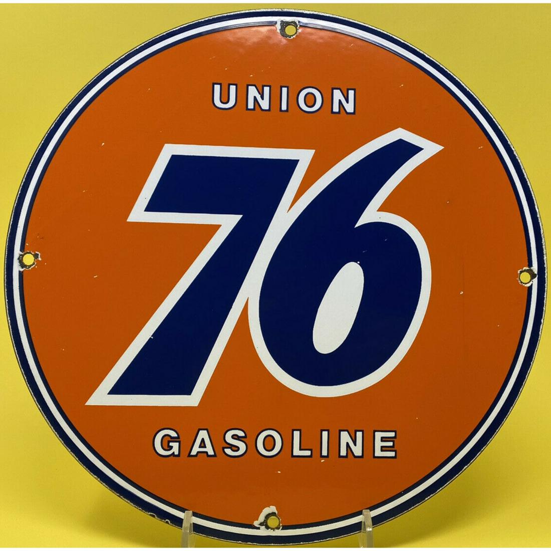 VINTAGE UNION 76 PORCELAIN SIGN GAS STATION PUMP PLATE MOTOR OIL GASOLINE 11.75' (1 of 1)