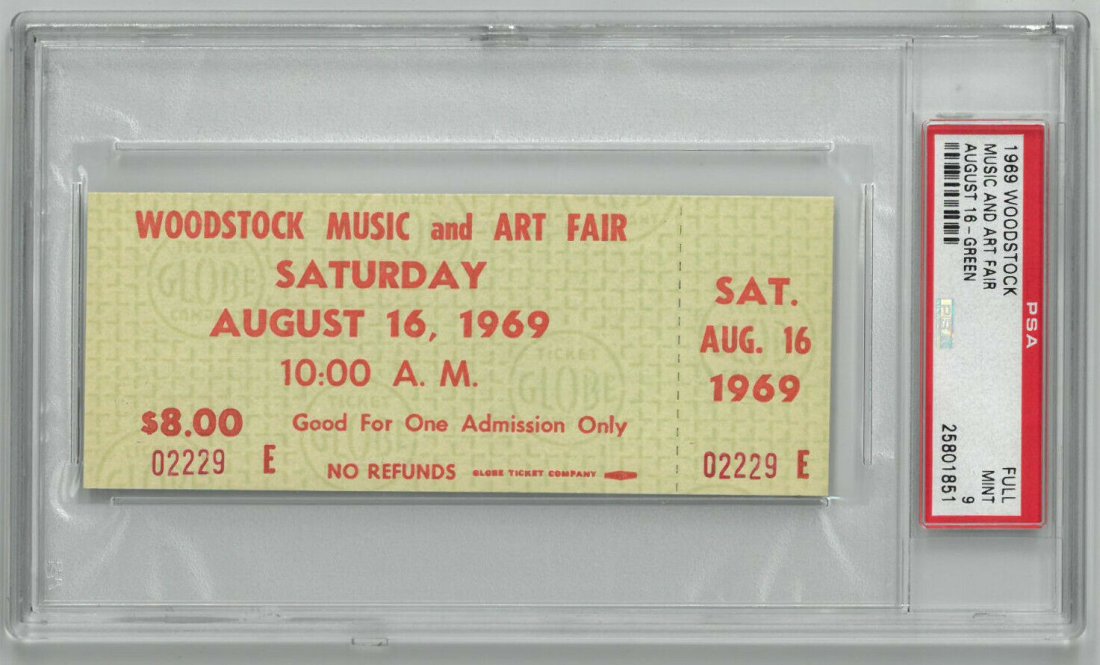 1969 Woodstock Music & Art Fair Orig Full Ticket Sat Green 8/16/69: 1969 Woodstock Music & Art Fair Orig Full Ticket Sat Green 8/16/69