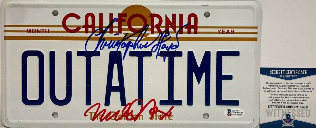 MICHAEL J. FOX C. LLOYD Autograph License Plate Back to the Future Beckett (1 of 1)