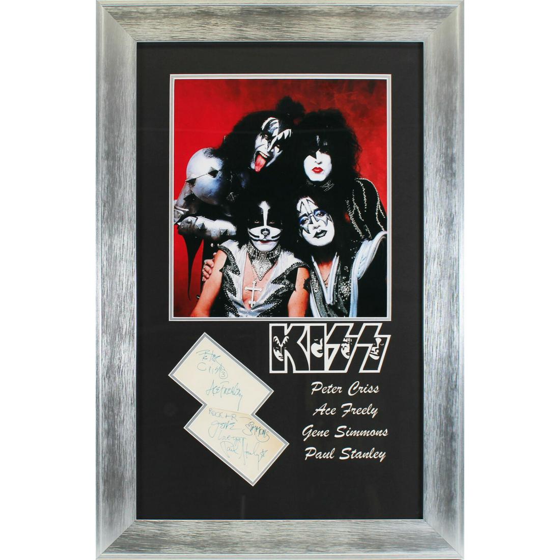 KISS 4 Simmons, Stanley +2 Signed & Framed 4.5x8 Cut Sig Display Tracks LOA (1 of 1)