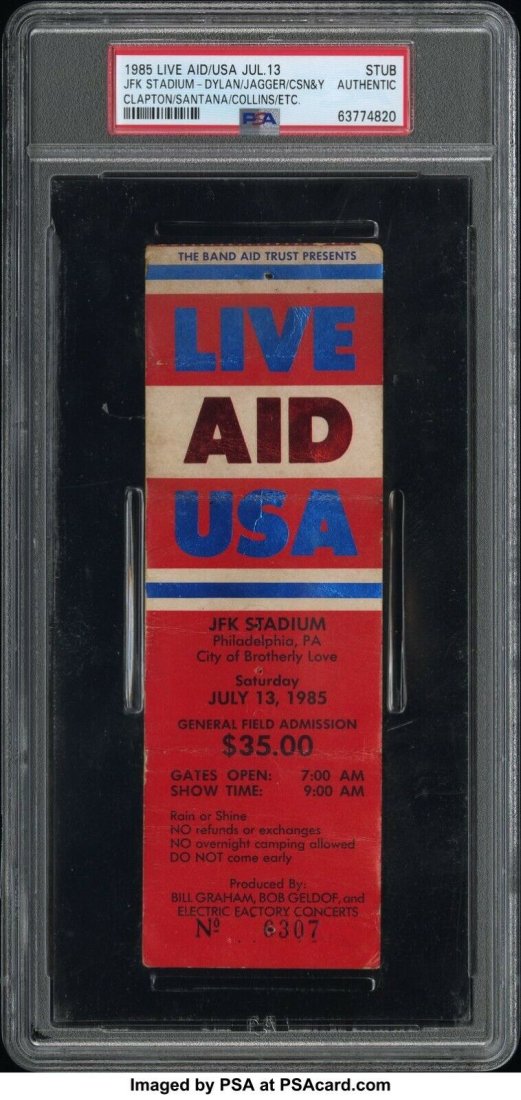LIVE AID USA 1985 JFK Concert Ticket PSA Clapton CSNY Petty Dylan Jagger Pop 5 (1 of 1)