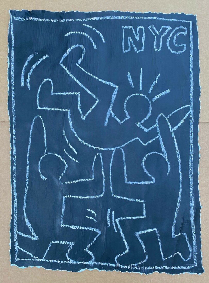 Keith Haring NYC Subway Chalk drawing on black paper 1980s (1 of 1)