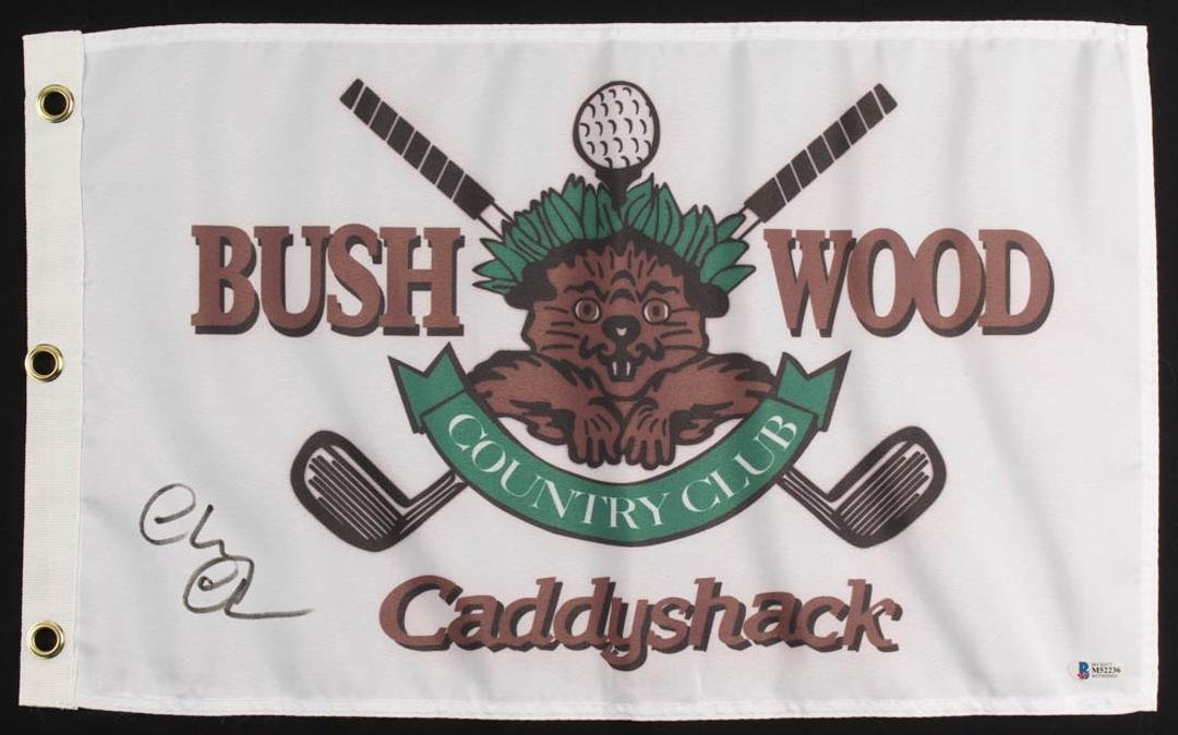 Chevy Chase Signed "Caddyshack" Bushwood Country Club Pin Flag (Beckett COA): Chevy Chase Signed "Caddyshack" Bushwood Country Club Pin Flag (Beckett COA)