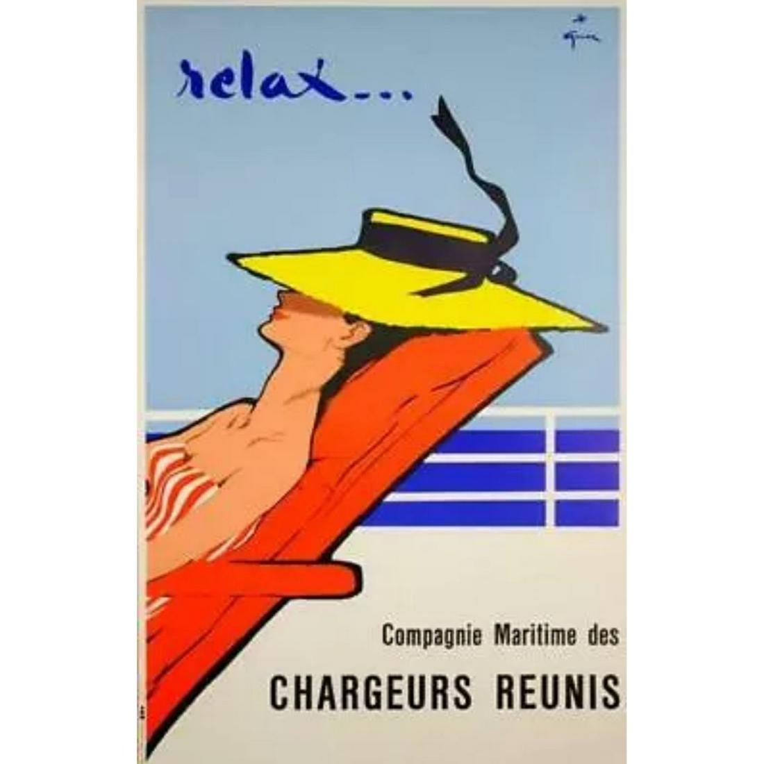Relax Compagnie Reunis French Boat Vintage Travel Poster By Rene Gruau (1 of 1)