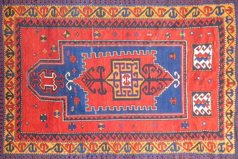 Antique hand knotted wool Kazak (Prayer Rug) from Northwest Persia