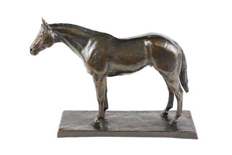 Bronze Sculpture  "Secretariat" by Alice Robertson Carr de Creeft: Bronze sculpture of Secretariat by artist Alice Robertson Carr de Creeft (1899-1996) signed for Mark J. Searce from Alice Carr de Creeft and numbered 2/10. Size: 4.5"w x 15"d x 11"h Location: Horse Ro