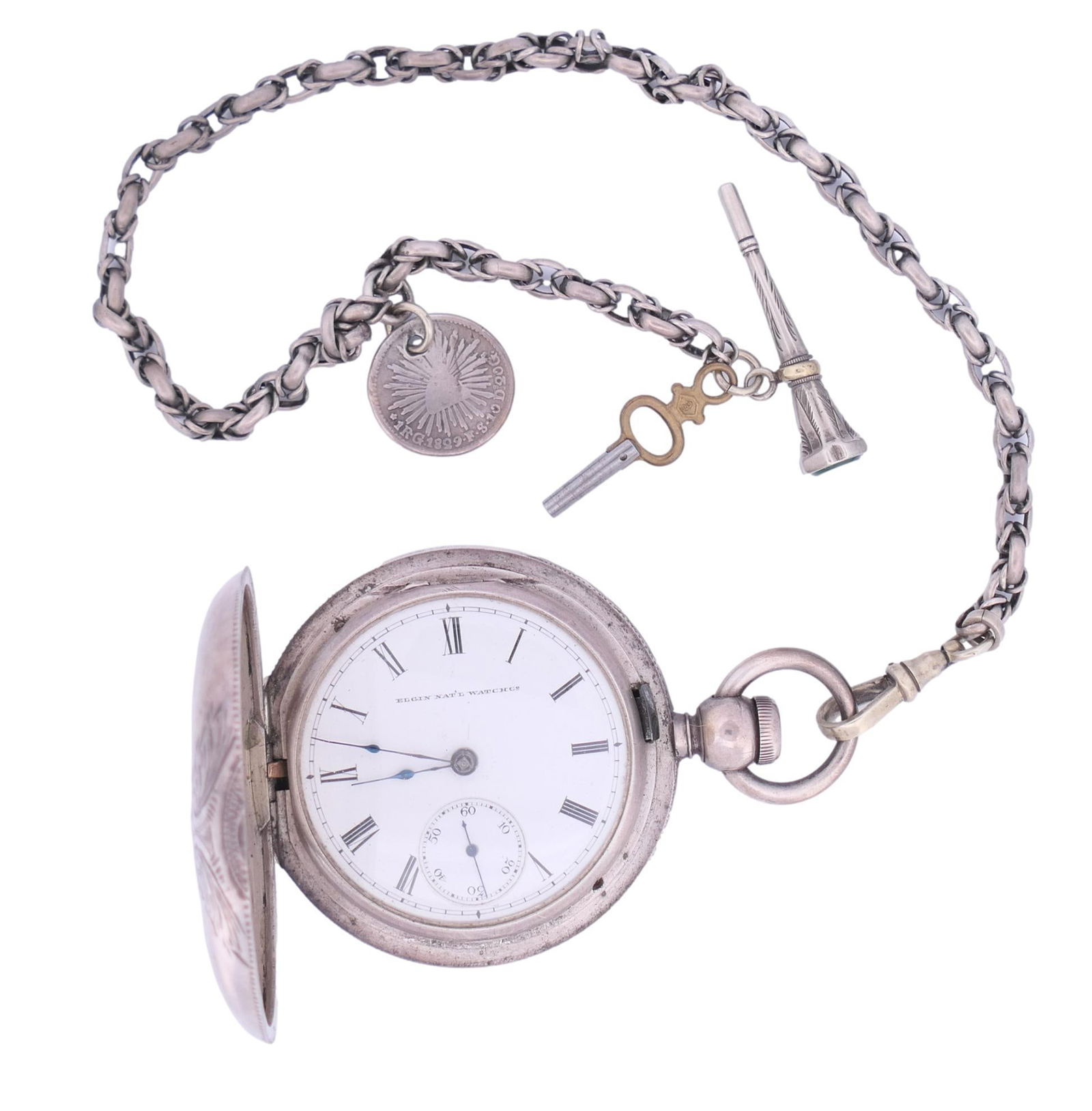 Elgin Engraved Case Coin Silver Pocket Watch Auction