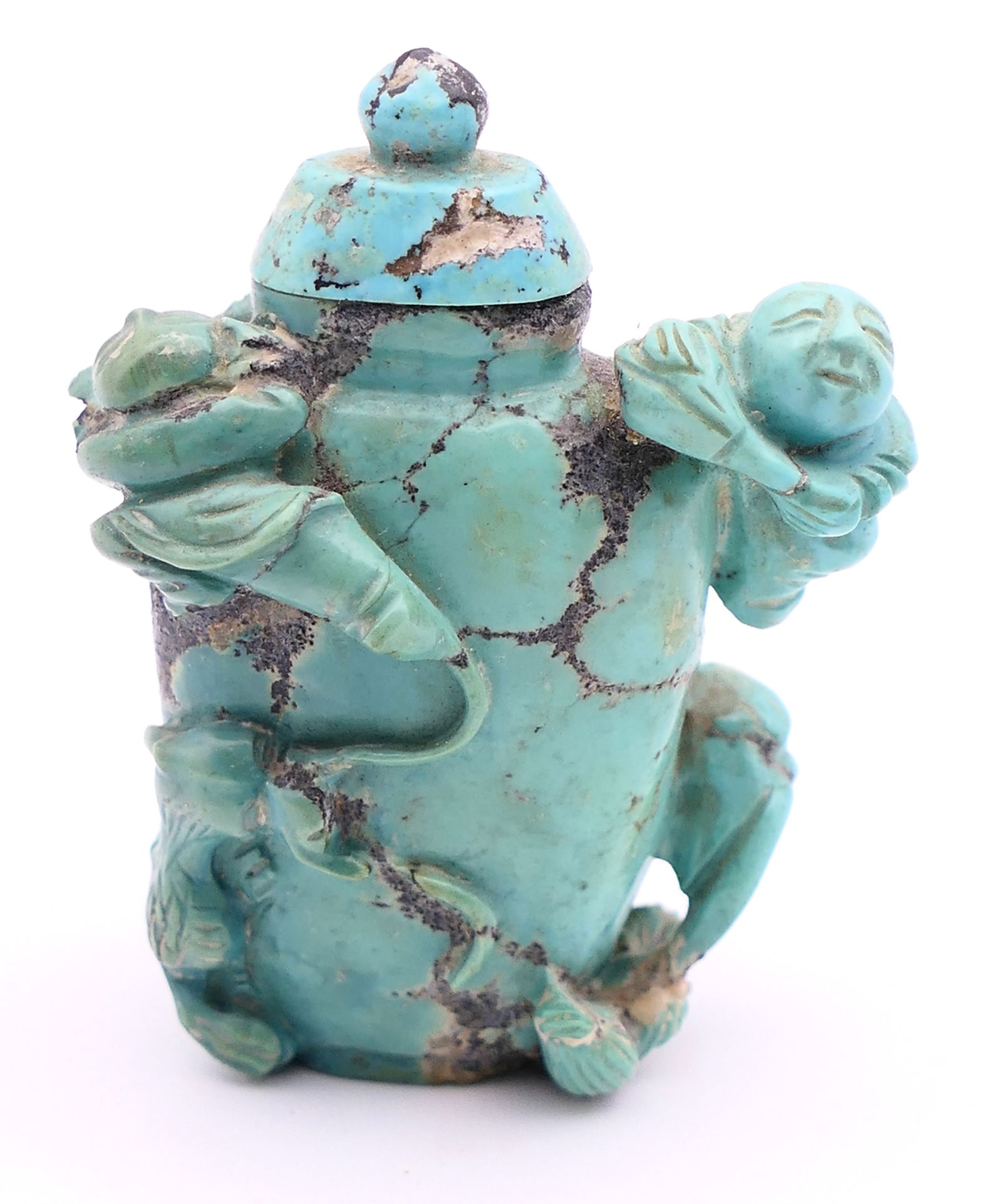 Highly Carved Turquoise Snuff Bottle (1 of 5)