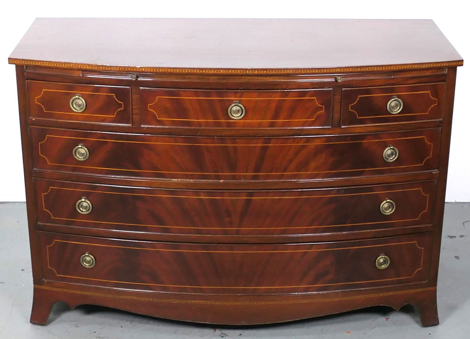 Hepplewhite Style Bow Front Mahogany Chest