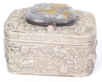 Chinese White Jade Mounted Silver Box