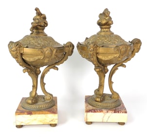 Pair of French Spelter Ram's Head Urns