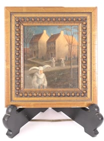Original Oil on Board "Cloistered Courtyard" by Skip Gliessner
