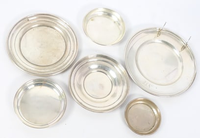 Six Assorted Sterling Plates and Coasters