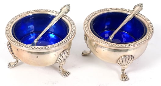 Pair of Sterling Salt Cellars with Cobalt Inserts