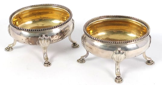 Pair of English Sterling Salt Cellars with Gold Wash Bowl
