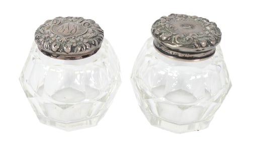 Two Glass Dresser Jars with Sterling Lids