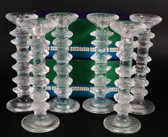 Set of Six Vintage Littala Festivo Crystal Candleholders