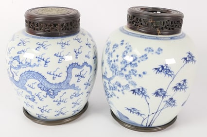 Pair of Asian Landscape Ceramic Urns