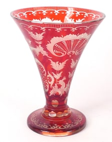 Antique Bohemian Ruby Cut to Clear Vase