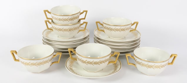 Set of Six Limoges Soup Cups and Saucers