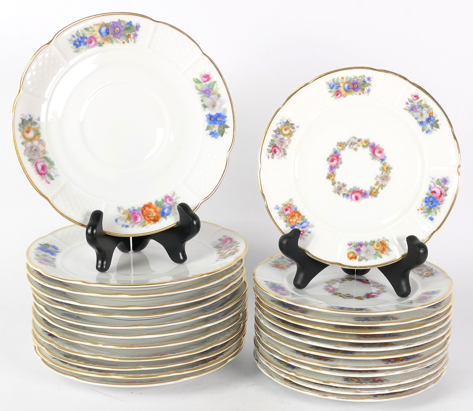 Rosenthal "Barrock" Pattern Saucers and Bread Plates: Twelve each Rosenthal "Barrock" pattern bread plates and cream soup saucers. Stamped on back "Patented U.S.A. October 16th, 1928" Bavaria. Size: Largest 6.75"dia