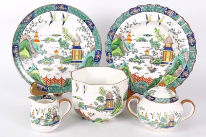 Five Pieces "Chinese Willow" Porcelain