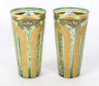 Two Bohemian Style Small Green Glasses