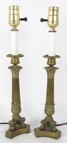 Pair of Brass Neoclassical Revival Candlestick Lamps