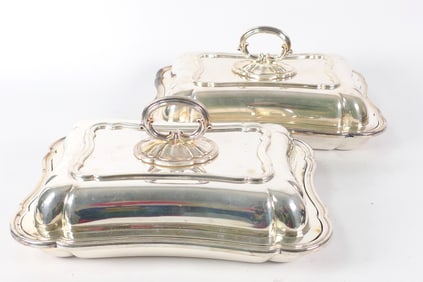 Pair of English Silverplate Lidded Serving Dishes