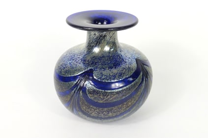 Heavy Blue Peacock Art Glass Vase