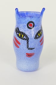"Open Minds" Blue Art Glass Face Vase
