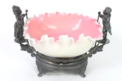 Pink and White Centerpiece Bowl in Stand